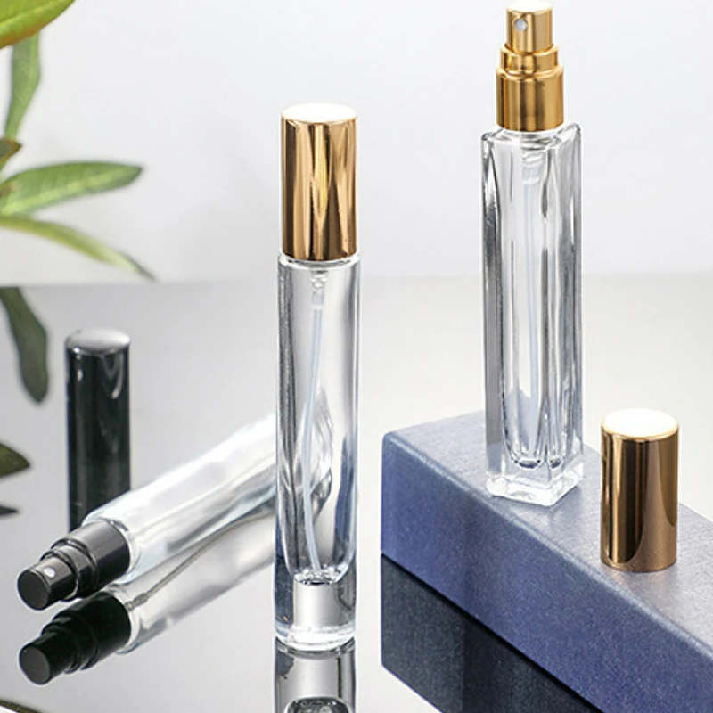 6/12 stücke 10ml dicke Klarglas-Parfüm flasche quadratische runde nachfüllbare Parfümspray-Zerstäuber flasche mit schwarzem Gold-Silber-Deckel