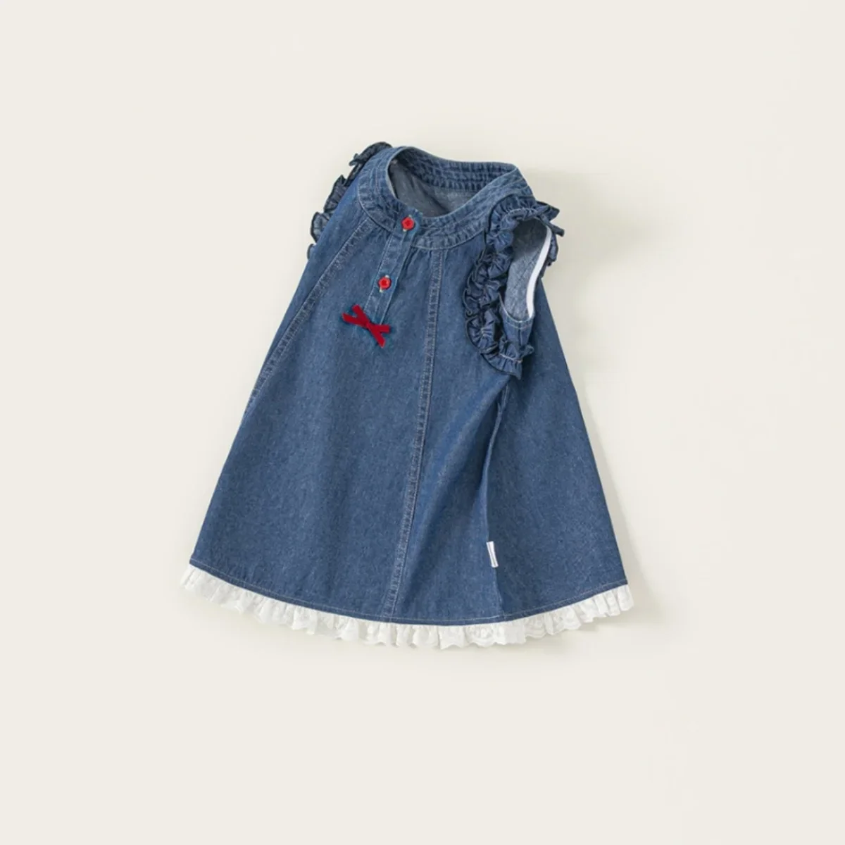 1-7 Y ملابس أطفال كورية 2025 فستان رائع من قماش الدنيم القطني للفتيات الصغيرات مع حواف من الدانتيل أنيق ومريح #3