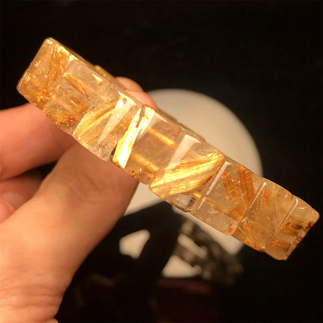 

Natural Gold Rutilated Quartz Bracelet Bangle Jewelry For Women Lady Men Beauty Gift Luck Crystal 12x9mm Beads Strands AAAAA