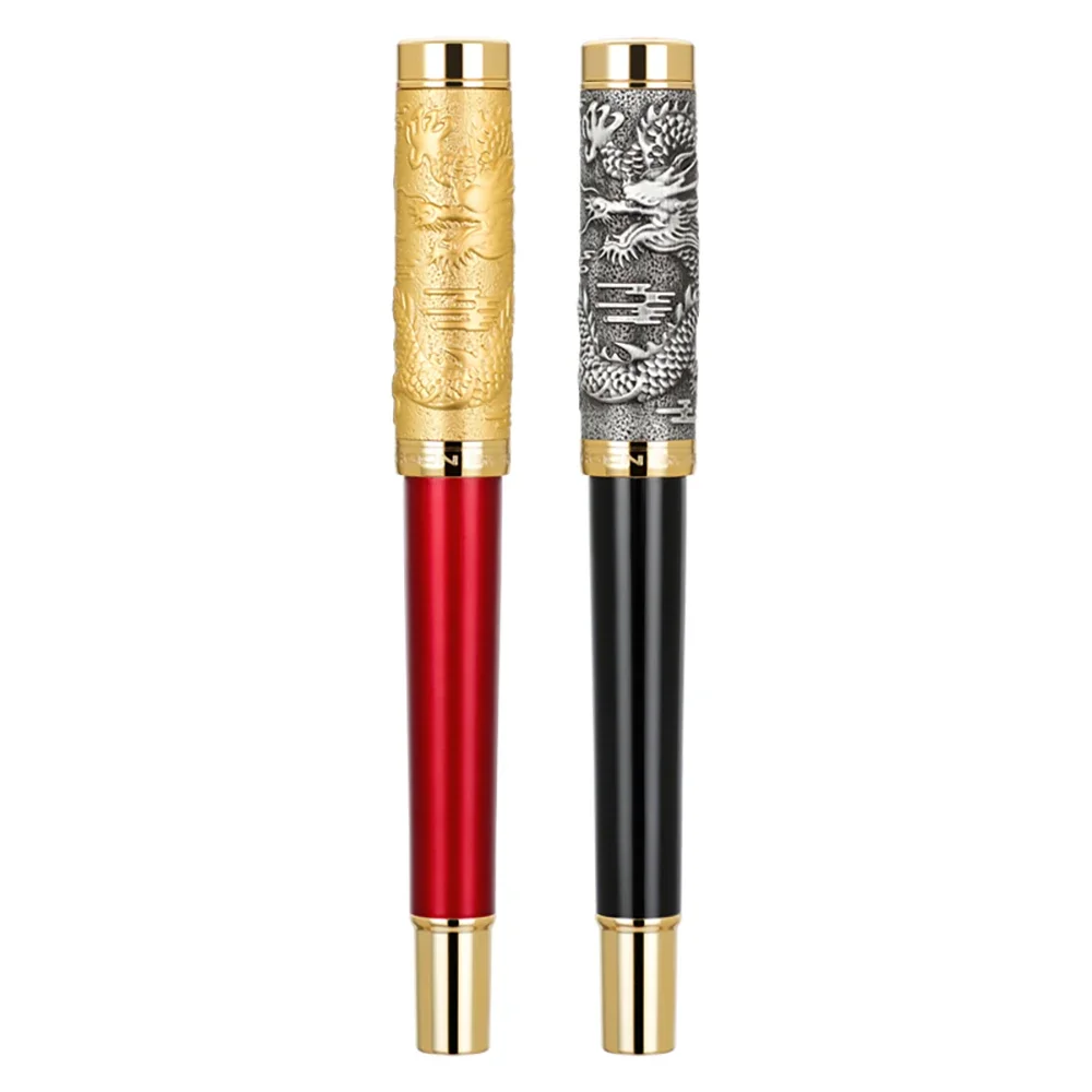 Jinhao 2024 Metal Fountain Pen #6 Heartbeat Fine Nib, Carving Inheritance Dragon with Converter Office Writing Gift Pen