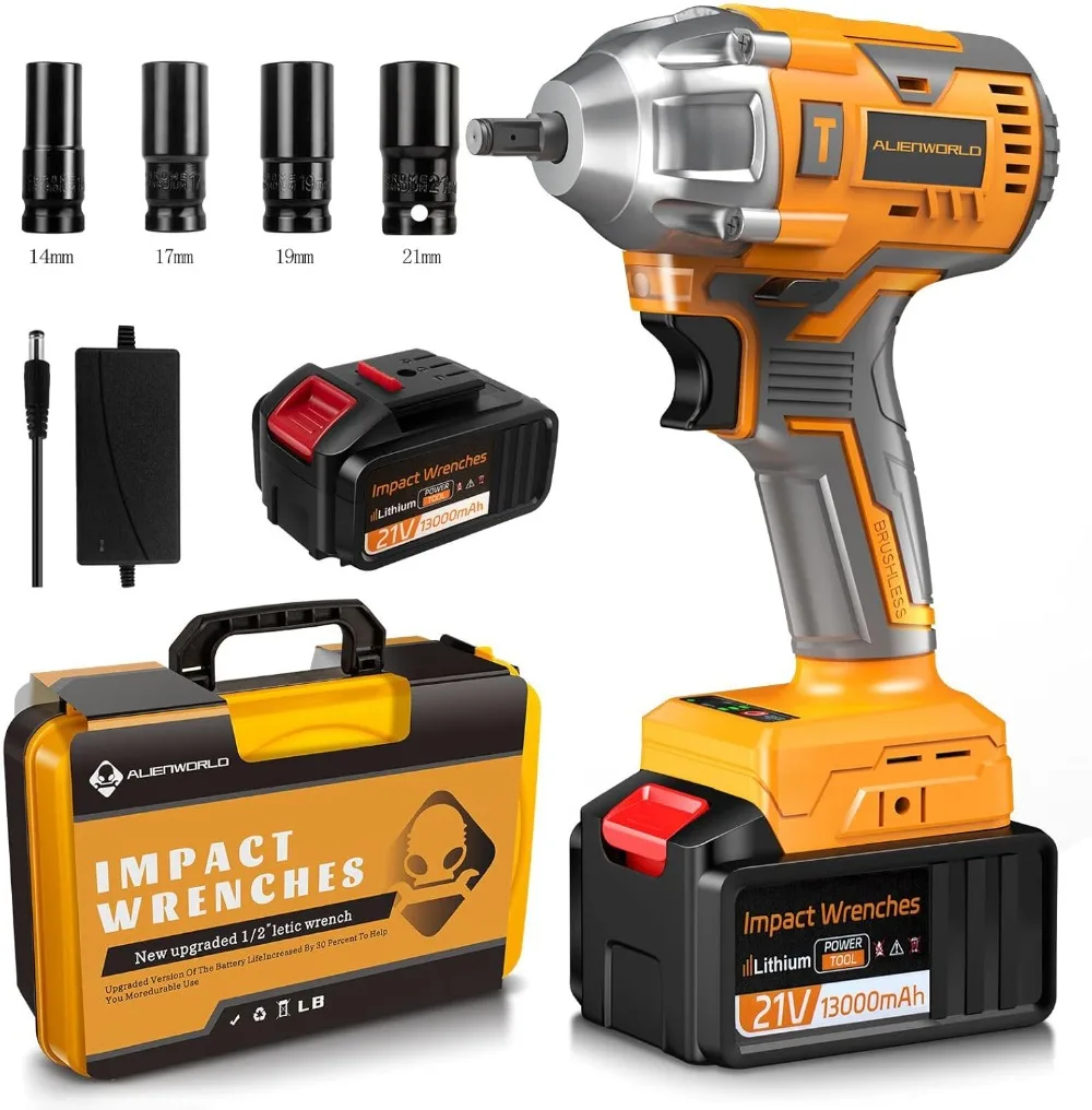 

Cordless Impact Wrench,1/2 Inch Cordless Electric Gun,Brushless Impact Driver,High Torque,with Battery,4 Pcs Impact Sockets