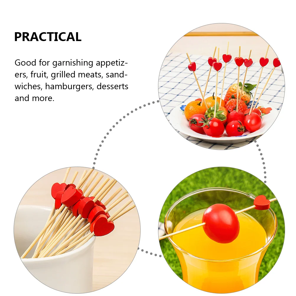 

100pcs Heart Design Bamboo Food Disposable Cocktail Picks Party Supplies Decorative Fruit Skewers Appetizer Picks Household
