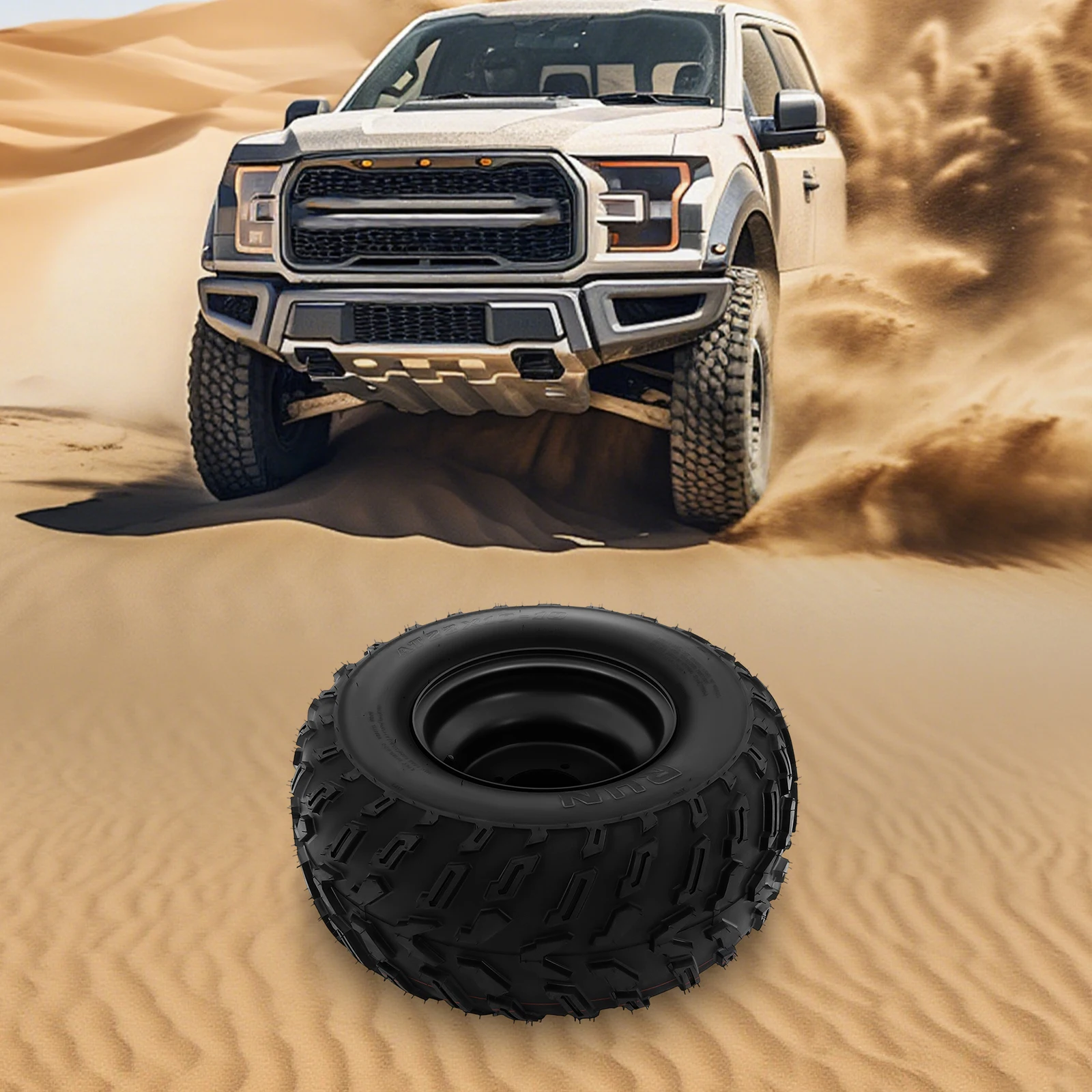 

10-Inch All Terrain Off-Road Tire and Rim Set, Carbon Steel Wheel with Deep Tread Inflatable Rubber Tires for ATV, UTV, Go-Kart