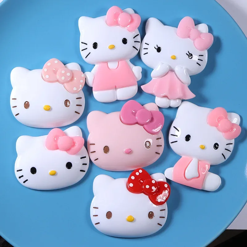 2 sztuki duży rozmiar Sanrio łuk stojak Sit Hello Kitty żywica Cartoon Charms nowa moda żywica płaska rzemiosło żywica epoksydowa dla rzemiosła