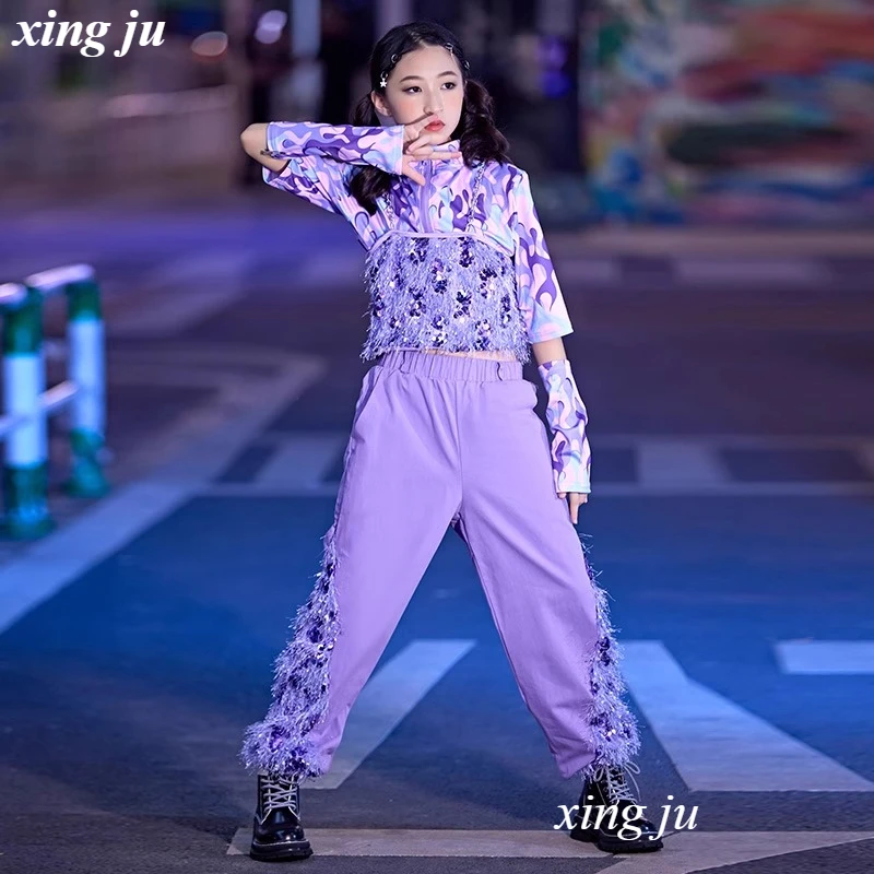 Nuovi bambini Jazz Dance Costume Ragazza Street Dance Sling Vest Top con cerniera Pantaloni patchwork di moda Bambini Hip Hop Stage Show Wear