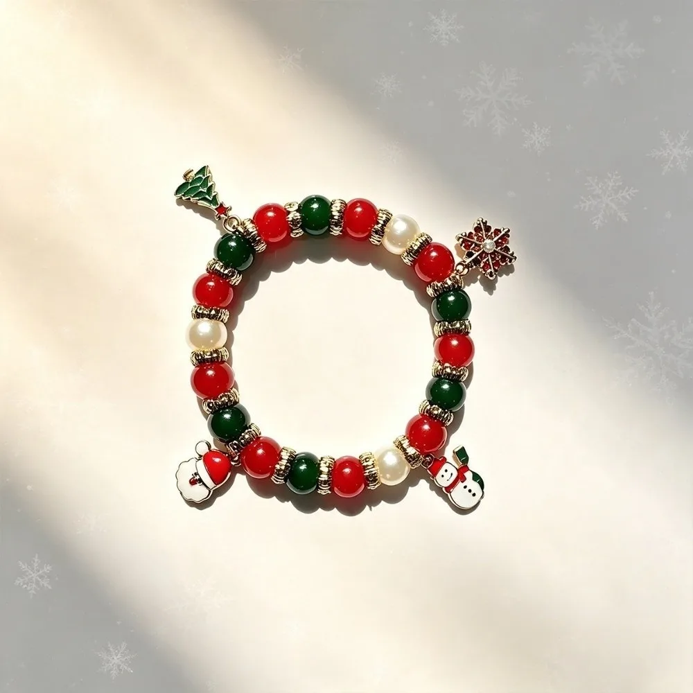 Snowman Beaded Christmas Bracelet Snowflake Christmas Tree Beaded Bracelet Santa Claus Red&Green Charm Bracelet Holiday Party