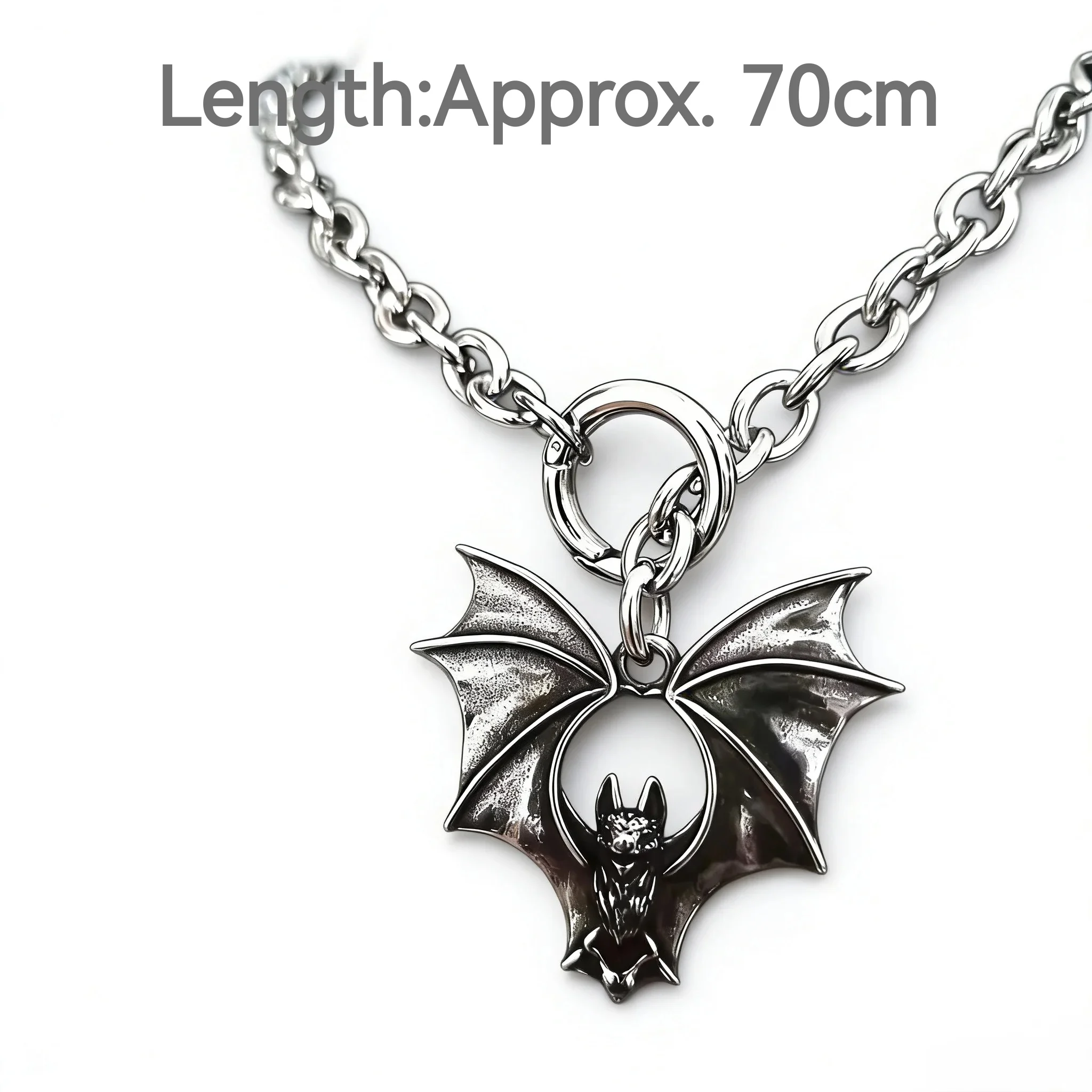 Vintage Gothic Bat Pendant Necklace for Women Men Punk Silver Color Link Chain Choker Necklace Jewelry 70cm