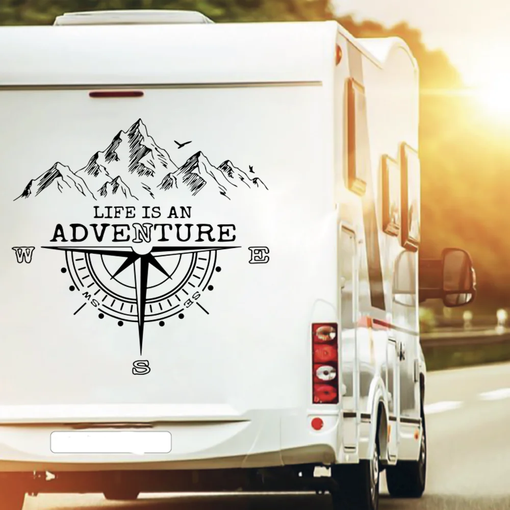 Life Is An Adventure Compass Car Sticker Mountain Travel Explore Caravan Camping Rv Truck Offroad Decal Vinyl Decor