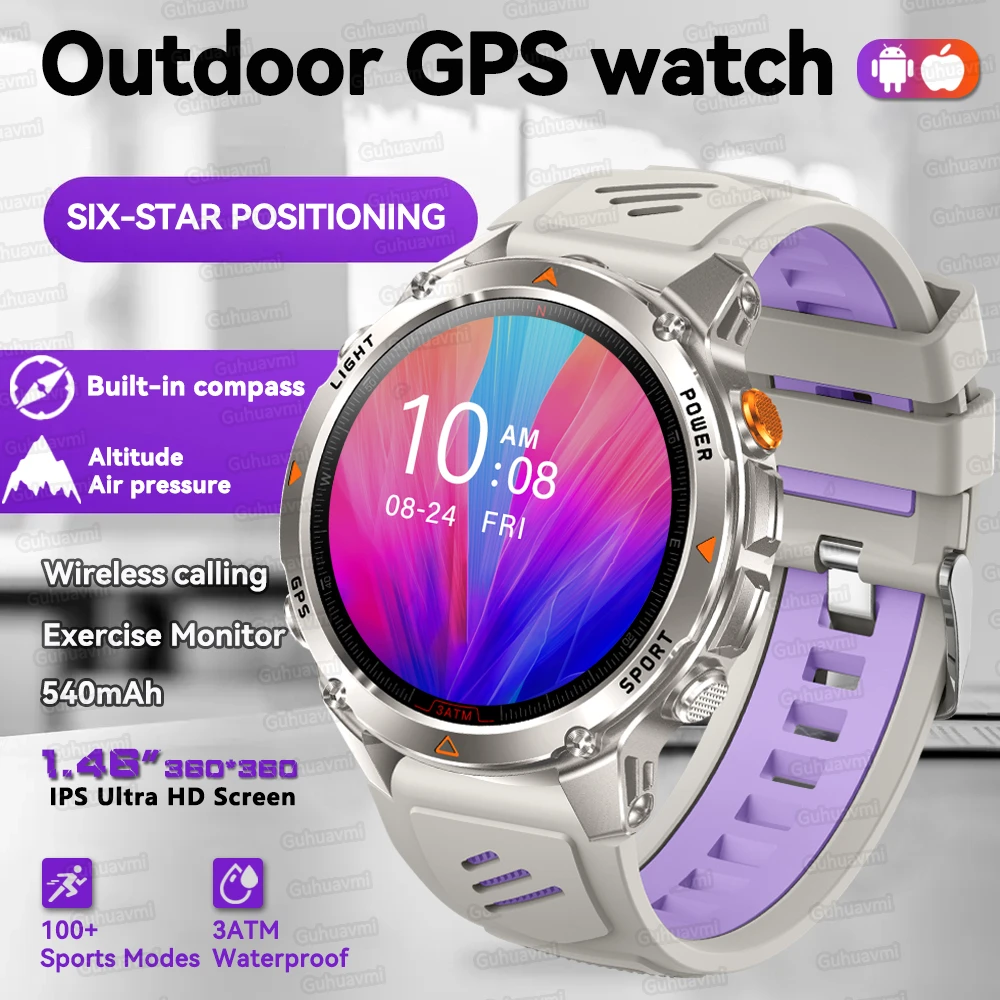 الرياضة في الهواء الطلق الساعات الذكية رجل 1.46 بوصة AMOLED شاشة GPS الساعات البوصلة 3ATM مقاوم للماء مراقبة الصحة ساعة ذكية المرأة الجديدة