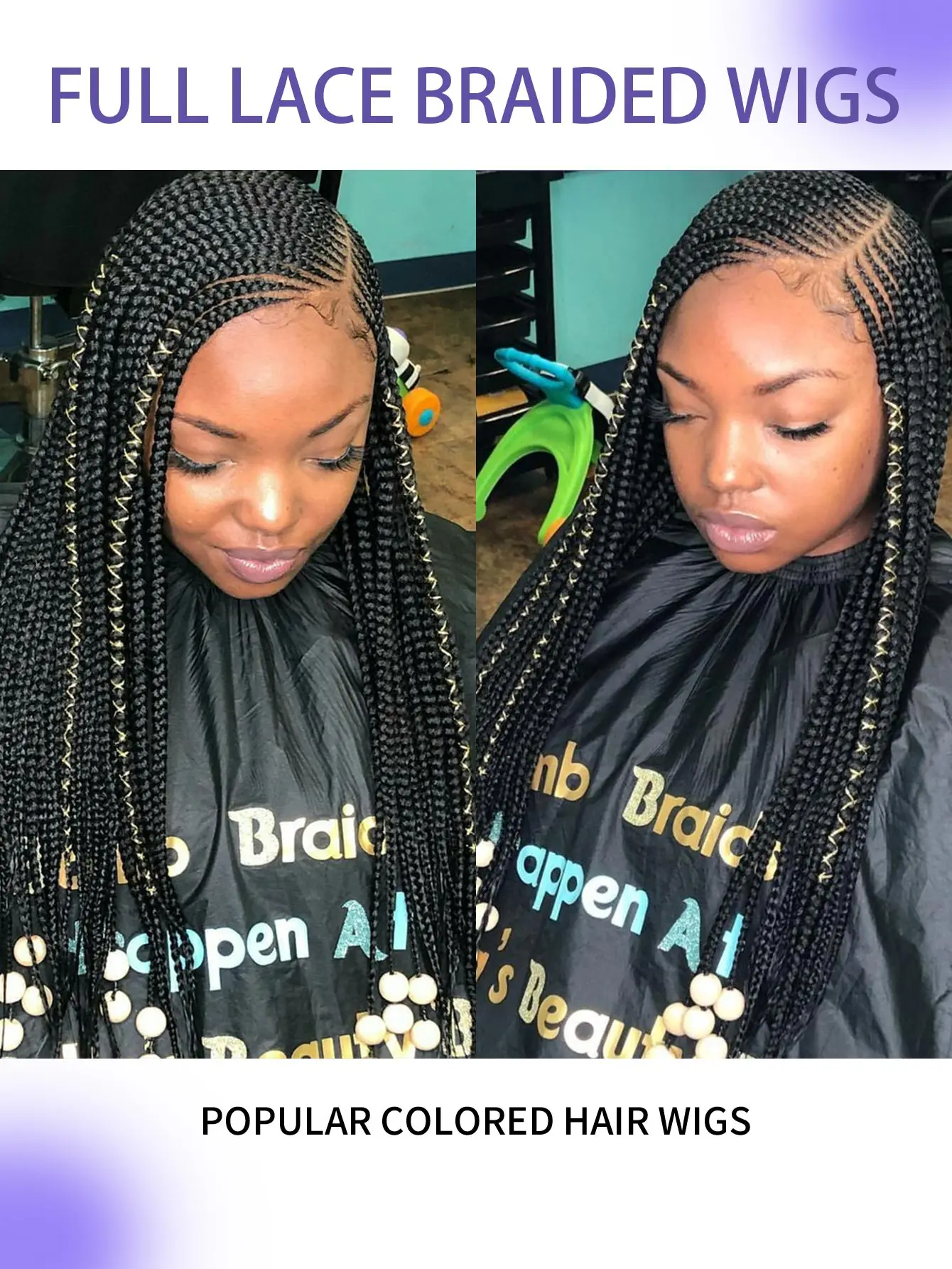 Synthetic Full Lace Afro Cornrow Braided Wigs Side Part Lace Knotless Box Braids Wig for Black Women Handmade Braiding Wig 36''