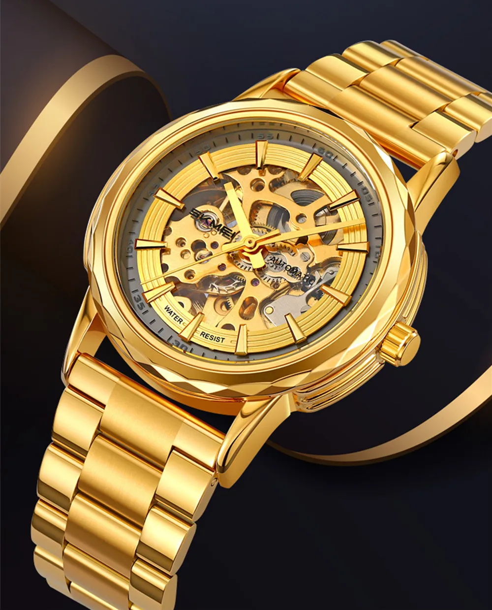 Hollow bottom business men's fully automatic mechanical watch waterproof steel band watch for men