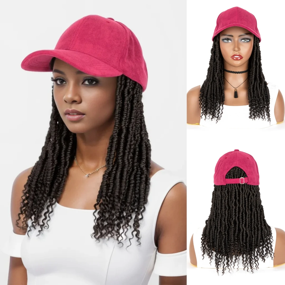 

Medium Black Braided Synthetic Wig With Burgundy Baseball Cap Wig Black Blond Spring Box Braids Hair Extensions With Bucket Hat