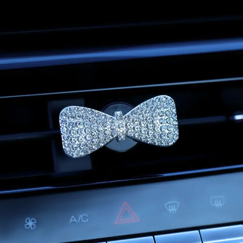 Kawaii Brilliant Full Diamond Bow Knot Car Car Air Outlet Fragrance Clip Perfume Clip Diy Car Decoration Fragrance Clip Car Toys