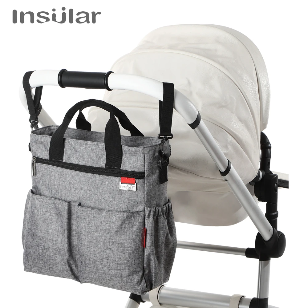 Insular-Bolsa de pañales para bebé, organizador de pañales impermeable, bolso cambiador multifuncional para cochecito de mamá