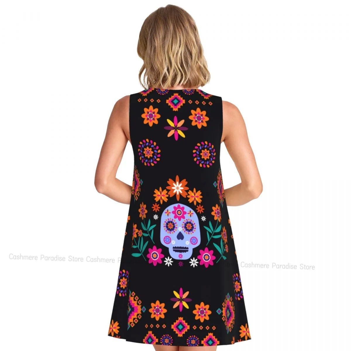 Damenkleid Day Of The Dead Sugar Skull Sommer Casual T-Shirt Kleider Strand Cover Up Tank Kleid