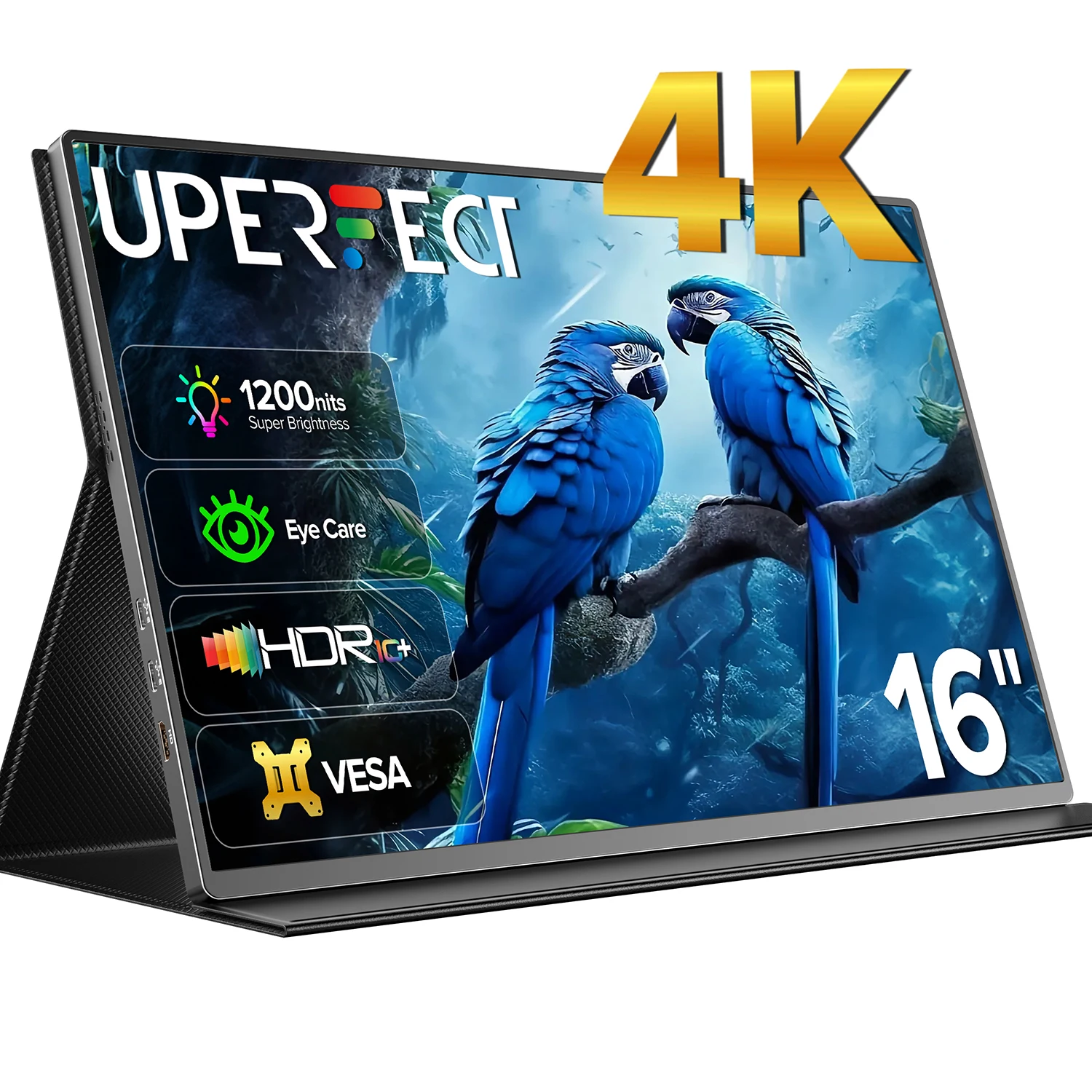 

UPERFECT 16"4K Portable Monitor 1200 Nits 3840x2400 IPS Laptop Gaming Screen 1500:1 USB C HDMI Computer PC Display With Speakers