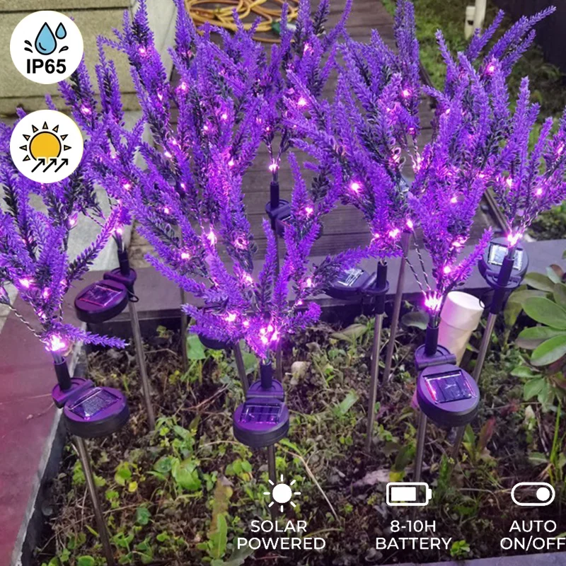 Solar Fake Lavender Light LED Simulation Flower Ground Insert Lamp for Garden Yard Patio Courtyard Lawn Landscape Decoration