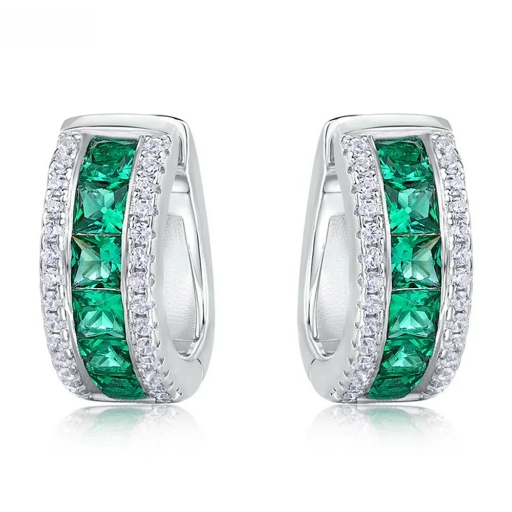 

925 Sterling Silver 2.5mm Emerald High Carbon Diamond Gemstone Hoop Earrings for Women, Luxury Exquisite Jewelry Gift