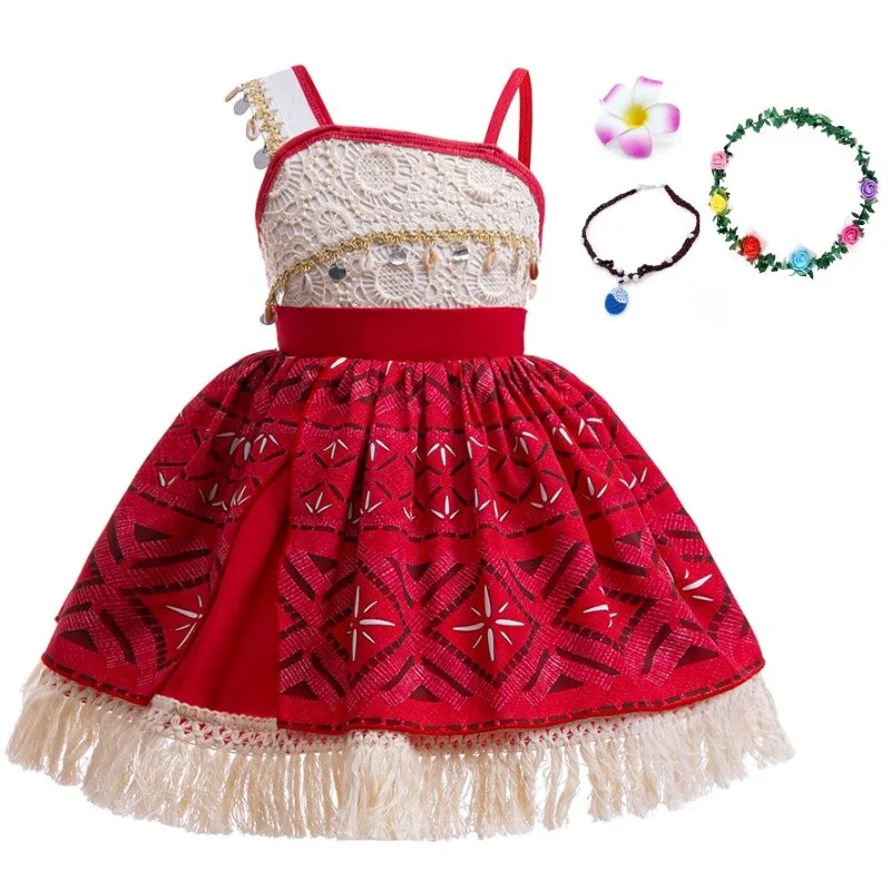 Children Girl Moana Costume Cosplay Summer Casual Party Princess Dress Sleeveless Lace Moana Dress 2025 Fashion Baby Girl Clothi