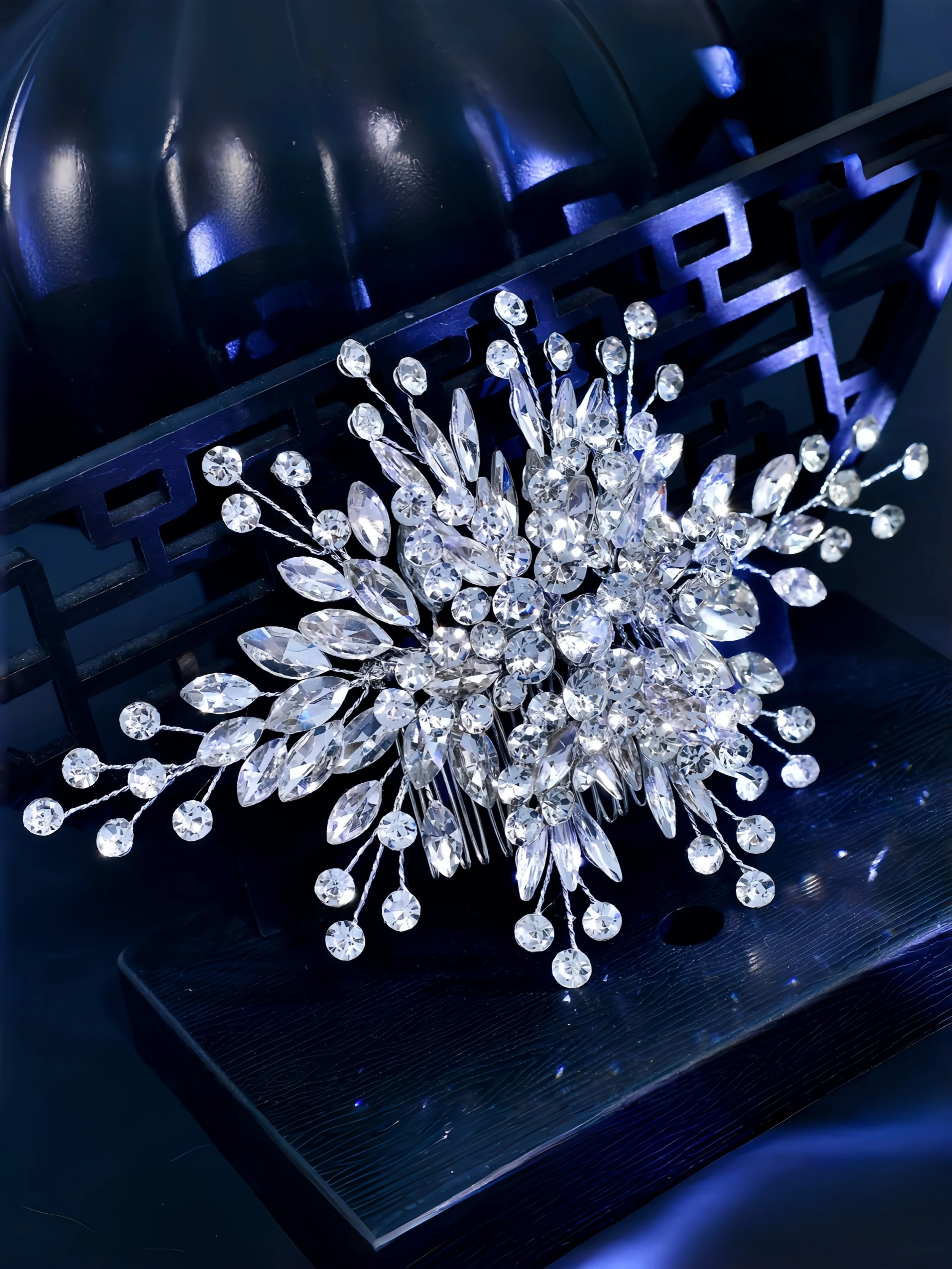 1 Piece Bridal Rhinestone Headpiece Luxurious Handmade Plant-Shaped Headband with Hair Comb Wedding Hair Accessory Headpiece image 5