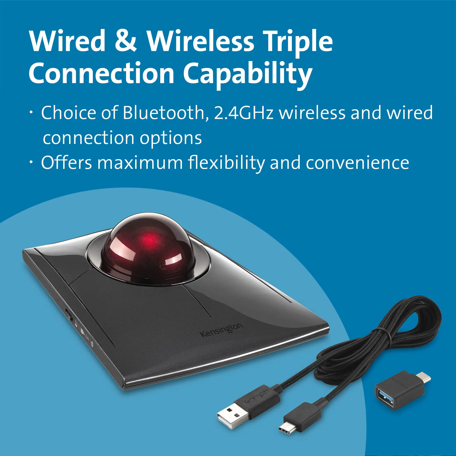 Kensington SlimBlad Pro Trackball Wired, Bluetooth, 2.4GHz