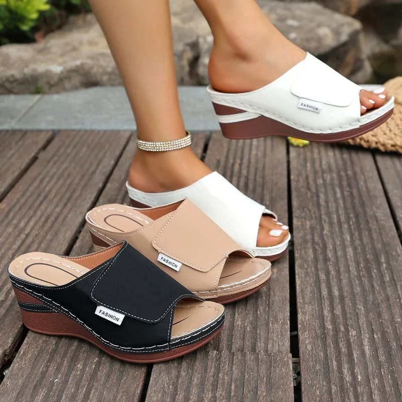 Summer Plus Size 36-43mm Thick Sole Stitching Durable Women's Slippers Wedge Heel Lightweight and Comfortable