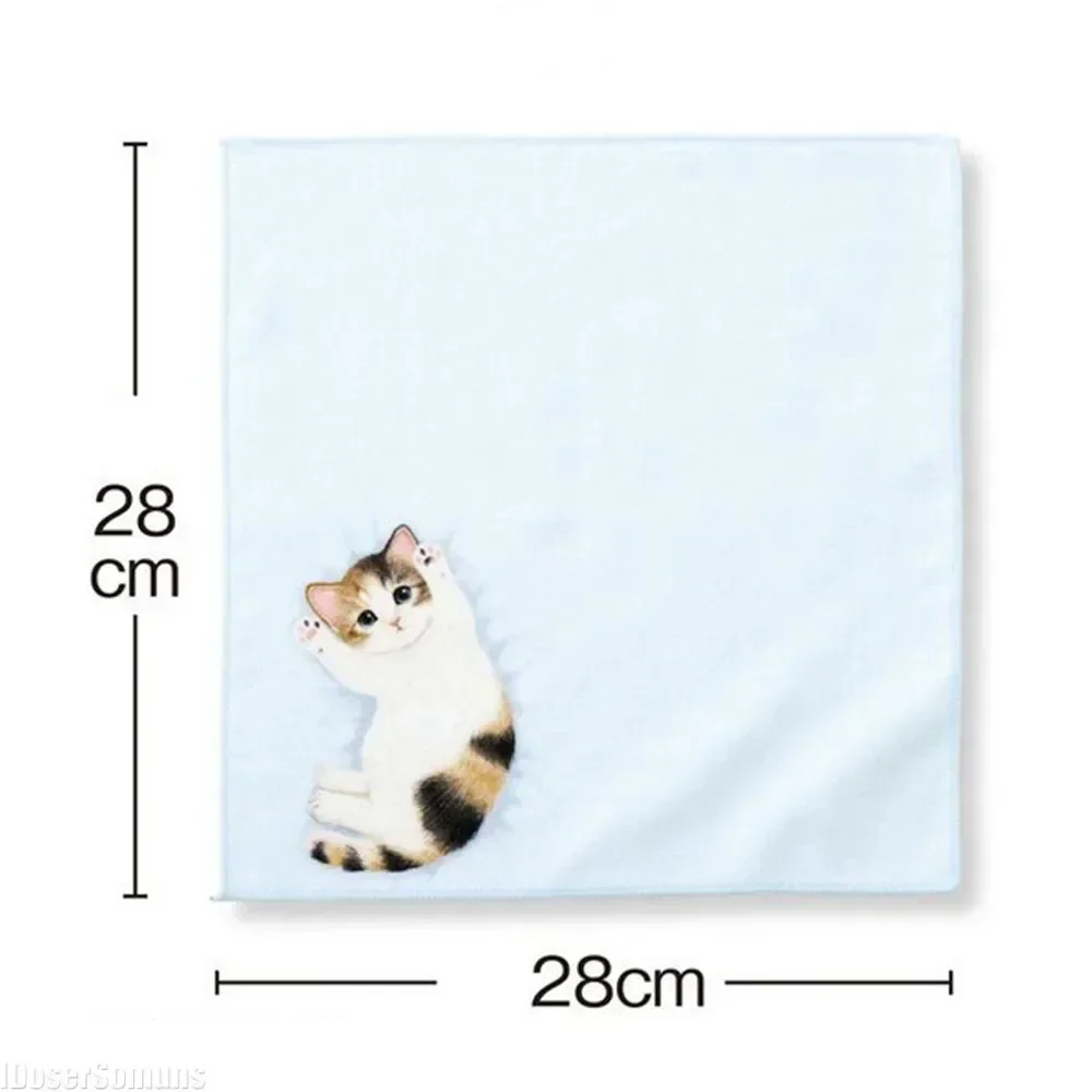 Small Home Milk Cat Handkerchief Small Hand Towel Cat Pattern Portable Sweat Catty Pocket Handkerchief Square Towel Japanese