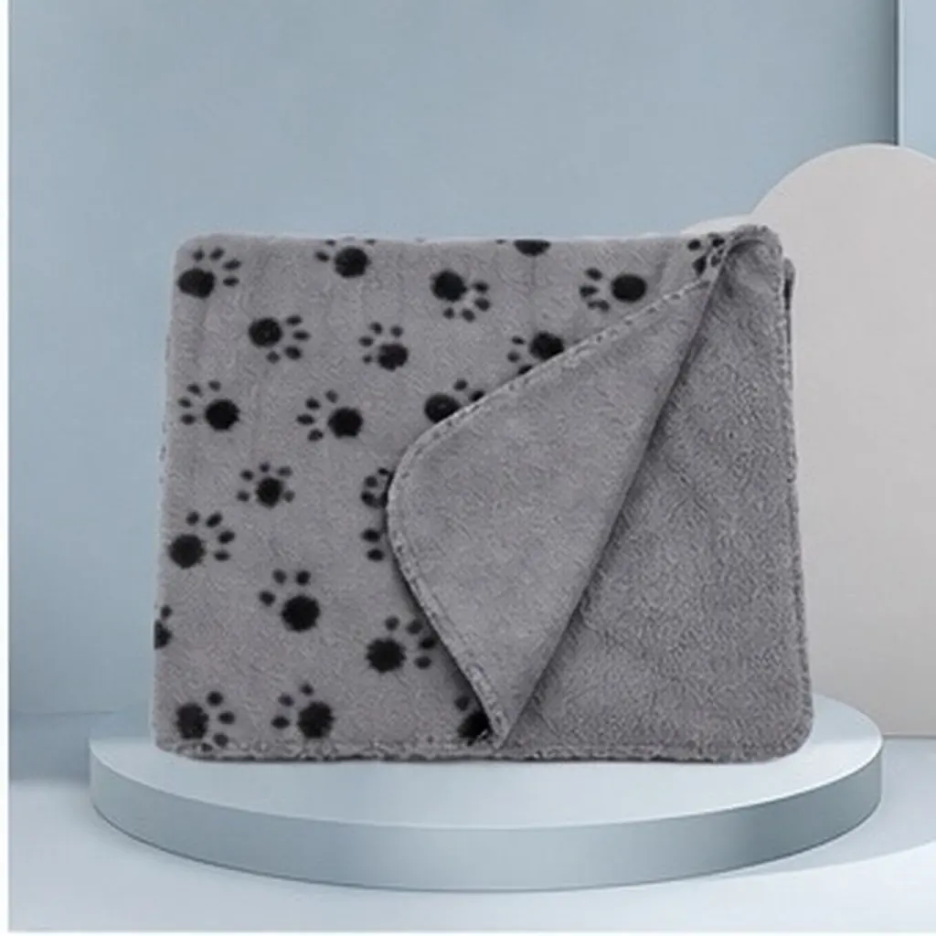 Dog Blanket Cat Animal Blanket Double Sided Fleece 60x70cm Paw Pattern Grey Black Super Soft Comfortable Pet Bed Mat Sofa Carpet
