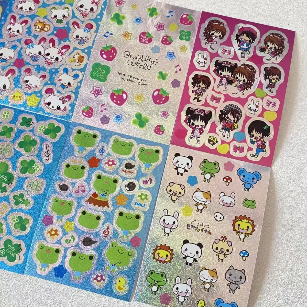 8 أوراق من ملصقات الإشعاع لفتاة الأرنب الكرتونية اليابانية، حساب يد الضفدع الفراولة، تستخدم لملصقات تزيين المجلات #3