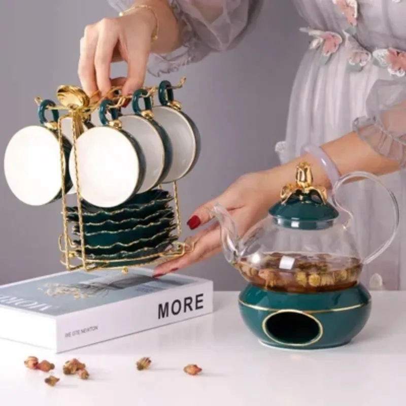 Durable Heat-Resisting Glass Crystal Teapot Coffee Water Scented Tea Warmer Candle Heater Ceramic Base