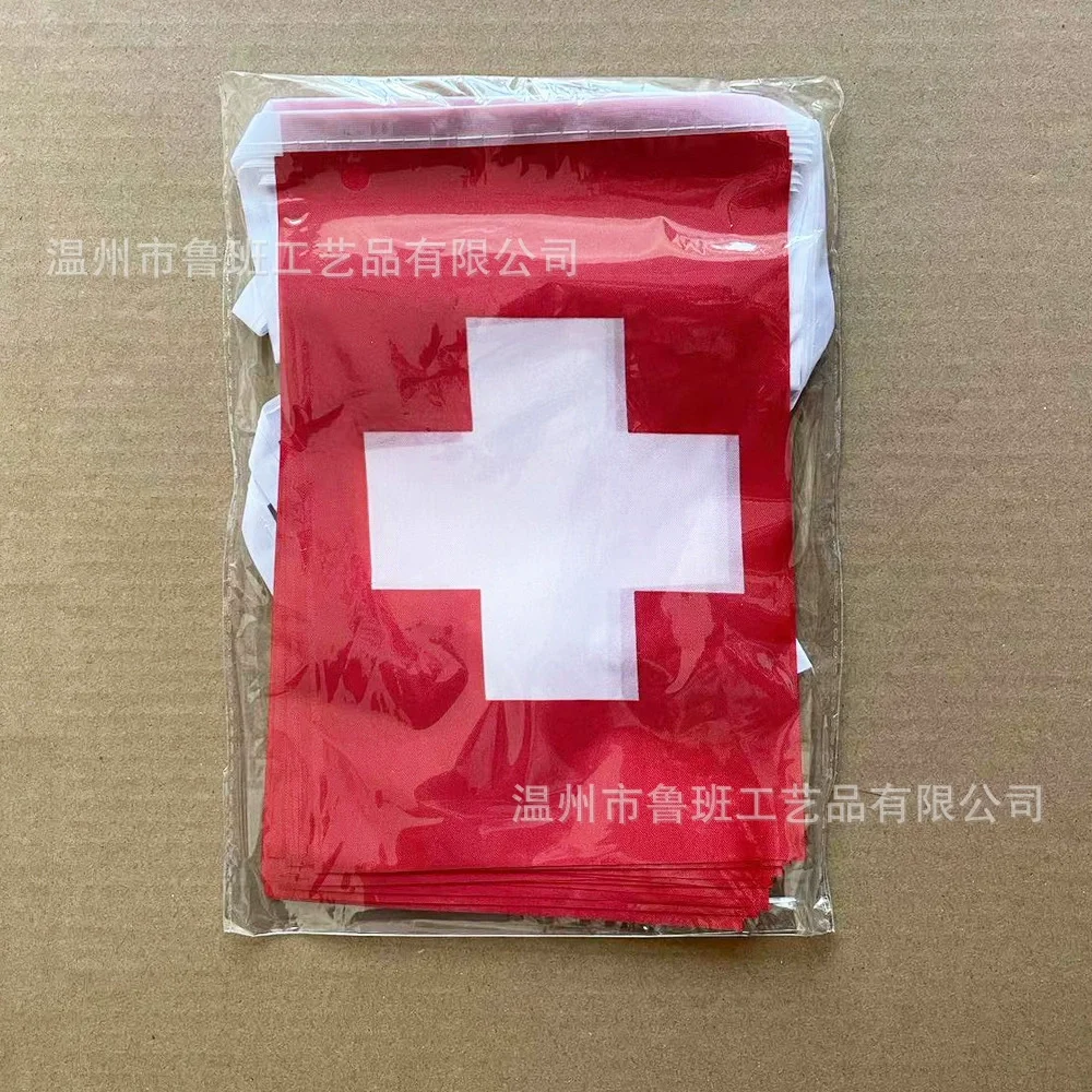 （TIKI FLAG）20pcs/lot Switzerland bunting flags 14x21cm Pennant swiss String Banner Festival Party Holiday for decoration
