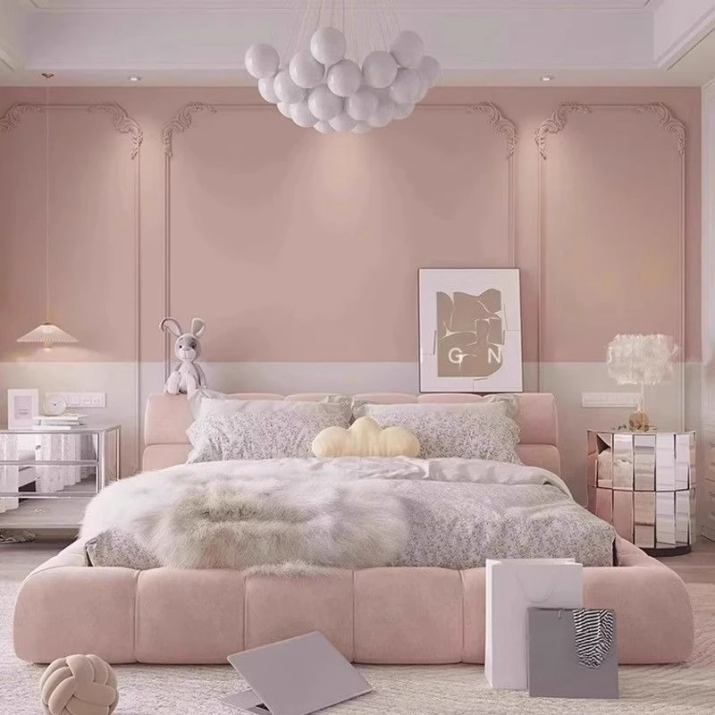 Light luxury bedroom bed technology new simple modern master bedroom solid wood  double puff