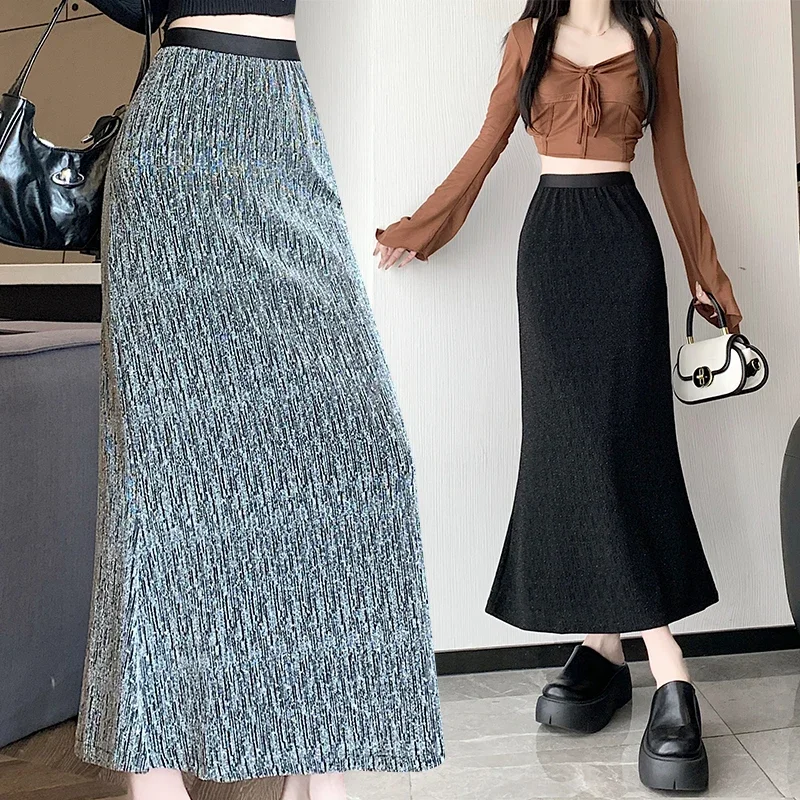 

Chic Elegant Mermaid Skirt for Women Slim Fit Fishtail Skirt Fashion Midi Long Skirt Party Club