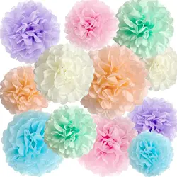 Pastel Tissue Paper Pom Poms Party Decorations Rainbow Ice Cream Easter Macaron Flowers Wall Hanging Supplies Birthday