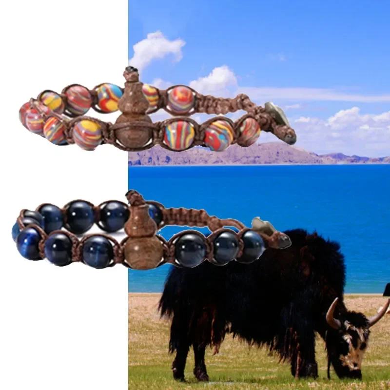 Natural Stone Beads Tibetan Buddhist Bracelet for Men Ruyi Gourd Meditation Mantra Bracelet for Men Yoga Jewelry for Women