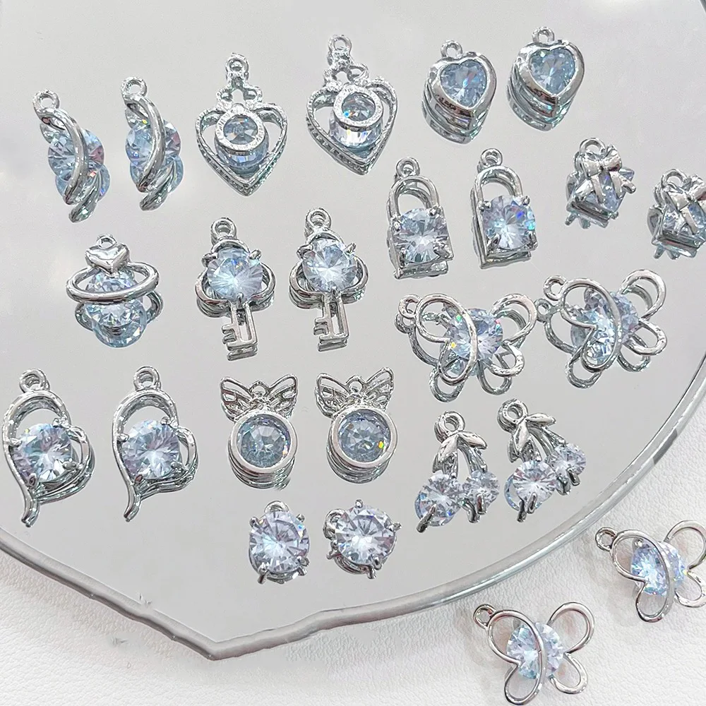 Moda 4 szt. Niebieskie Rhinestone serce wiśni księżyc motyl wymienny wisiorek DIY tworzenia biżuterii kolczyk akcesoria naszyjnikowe