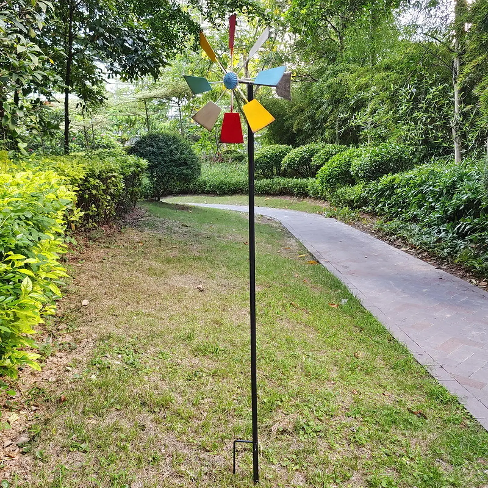

Outdoor Metal Windmill Wind with Stake Multicolor Wind Sculpture for
