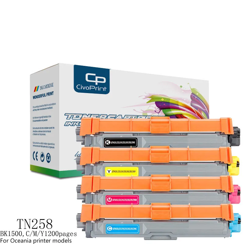 

Compatible 4pc tn258 toner cartridge for Brother TN258 MFC-L3755CDW MFC-L8390CDW MFC-L3760CDW DCP-L3560CDW with chip