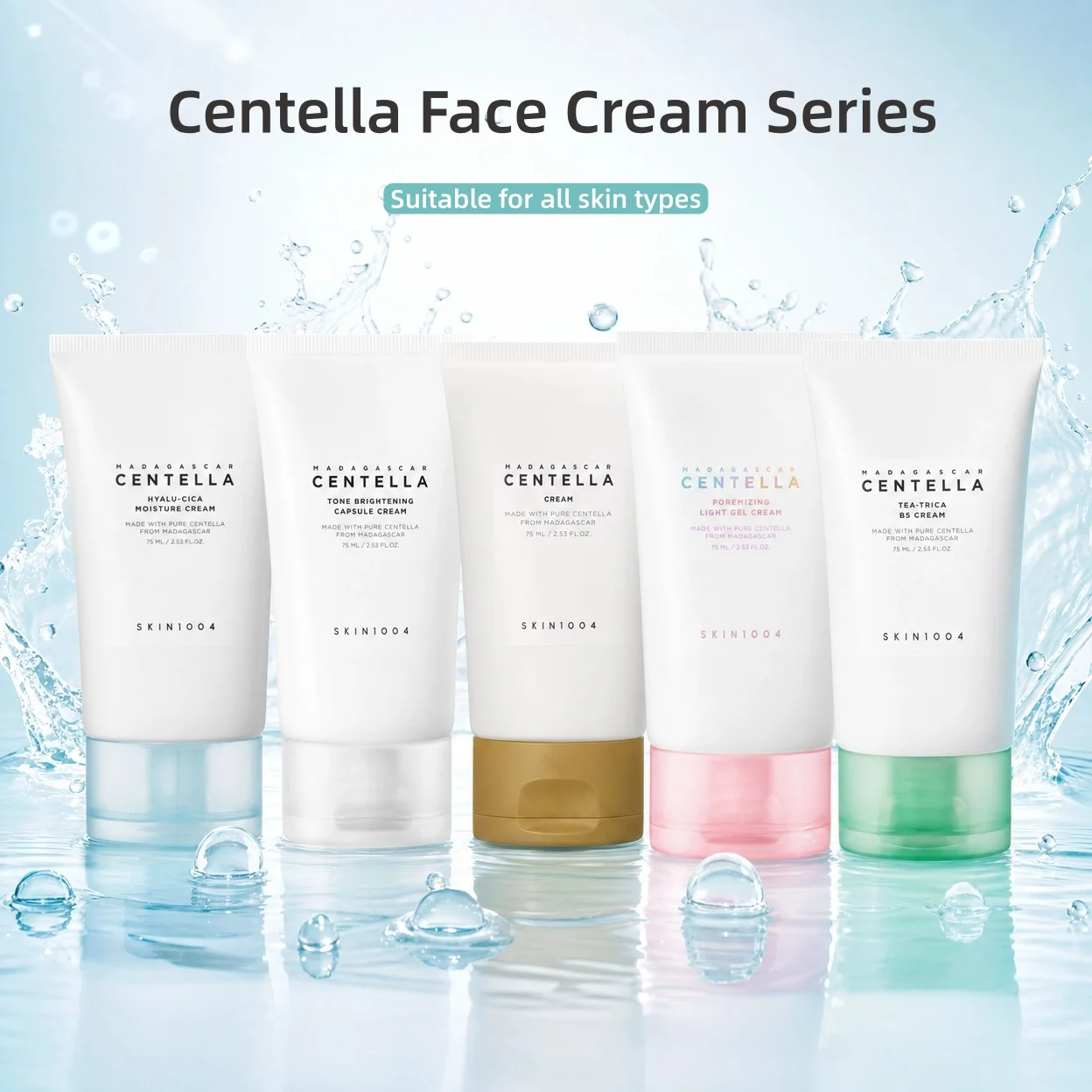 Serie de cremas faciales coreanas Centella, Tea-Trica Calmante, Iluminadora, Crema en Gel Ligera con Ácido Hialurónico para Minimizar Poros 75ml
