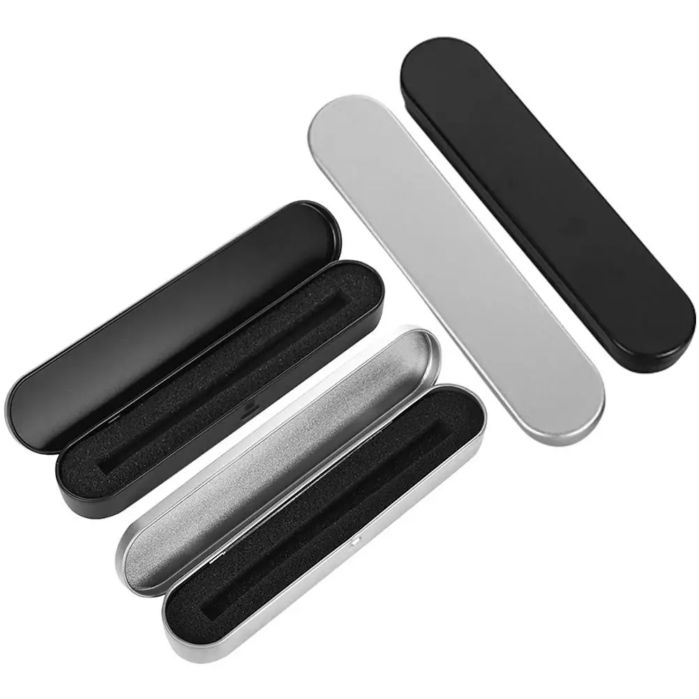

4 Pcs Pen Box Pencil Case Small Storage Tin Metal Organizer Kids Student Desk Stationery Container Black Silver