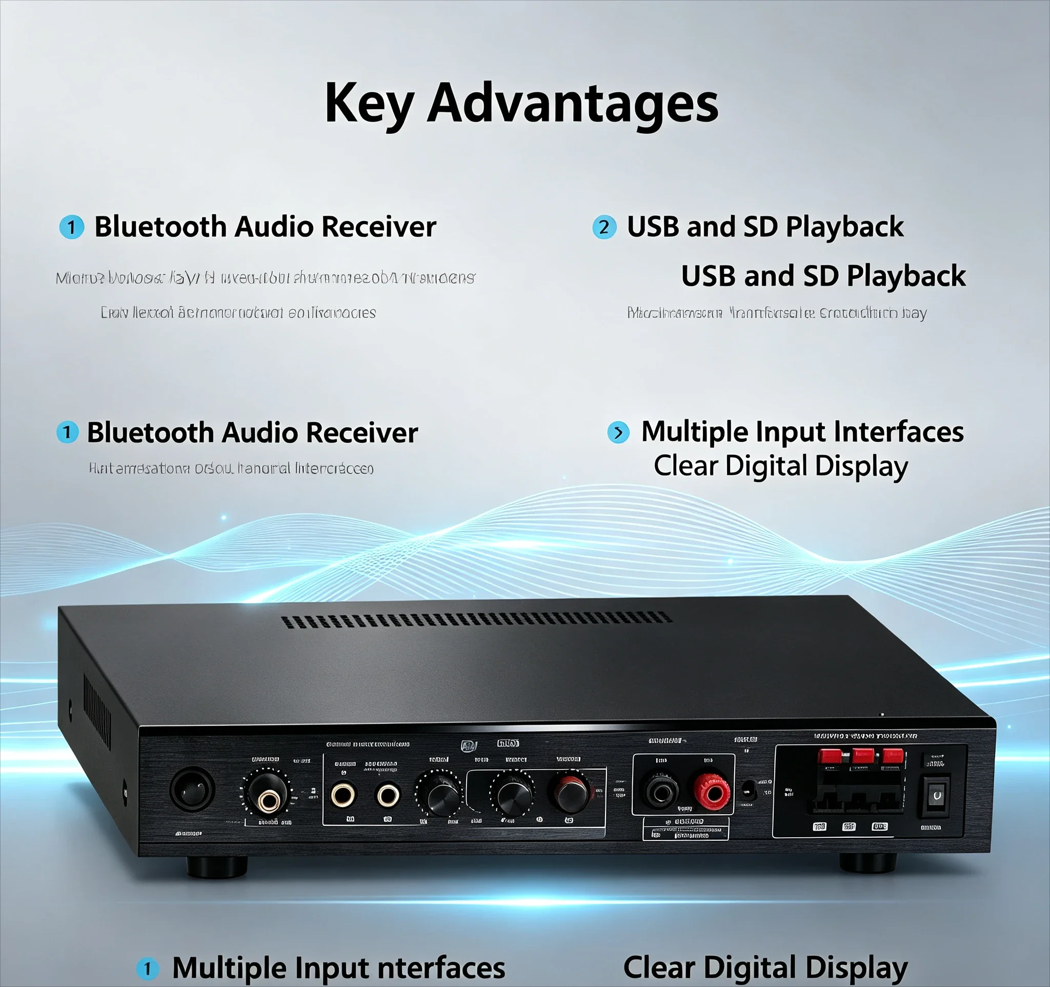 5.1 Channel High Power Bluetooth Amplifier Heavy Bass Home Theater Stage Outdoor Amp Support FM Radio Audio Player