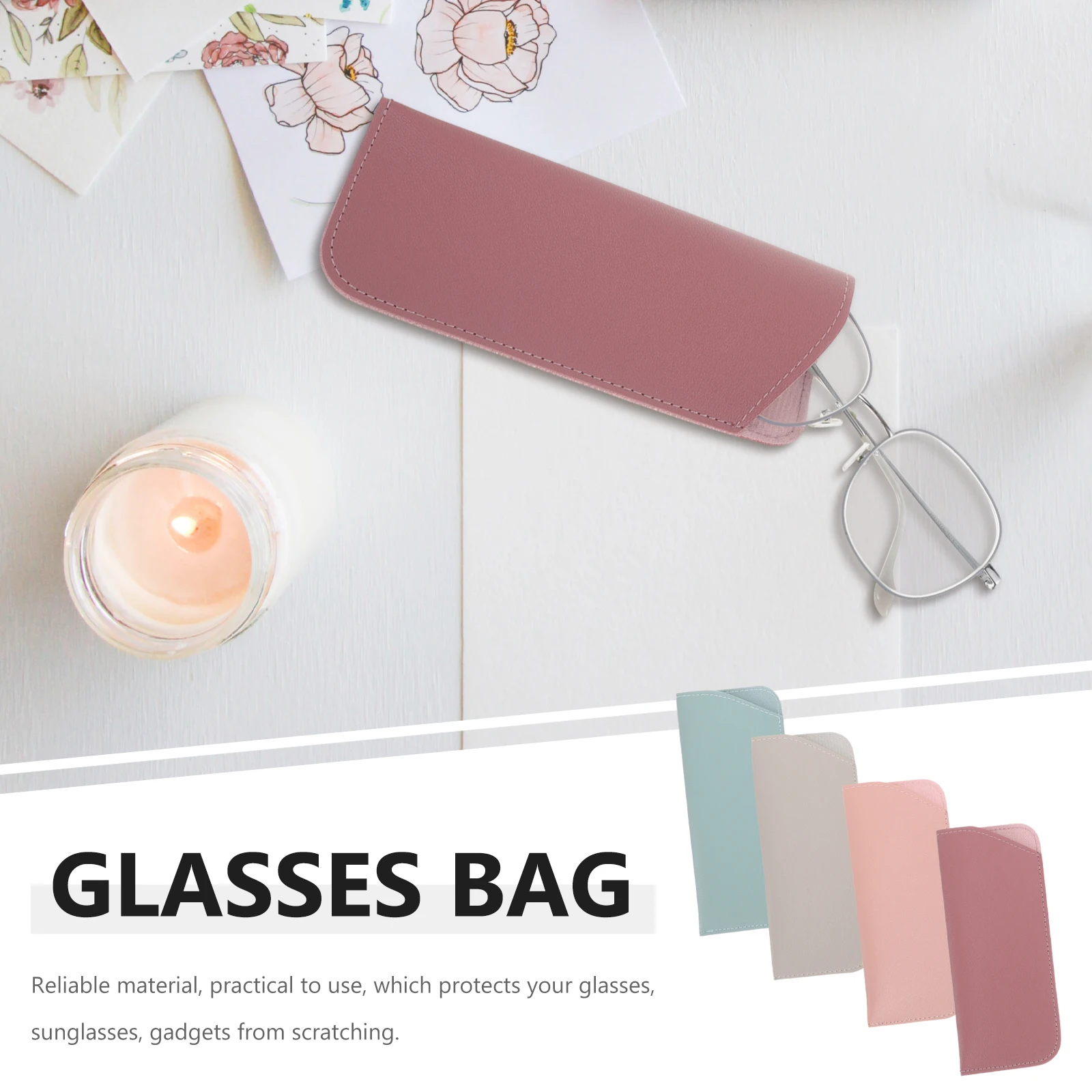 

4 Pcs PU Glasses Case Eyeglasses Pouch Sunglasses Bag Soft Holder for Reading Office Anti Scratch Lightweight 4 Color