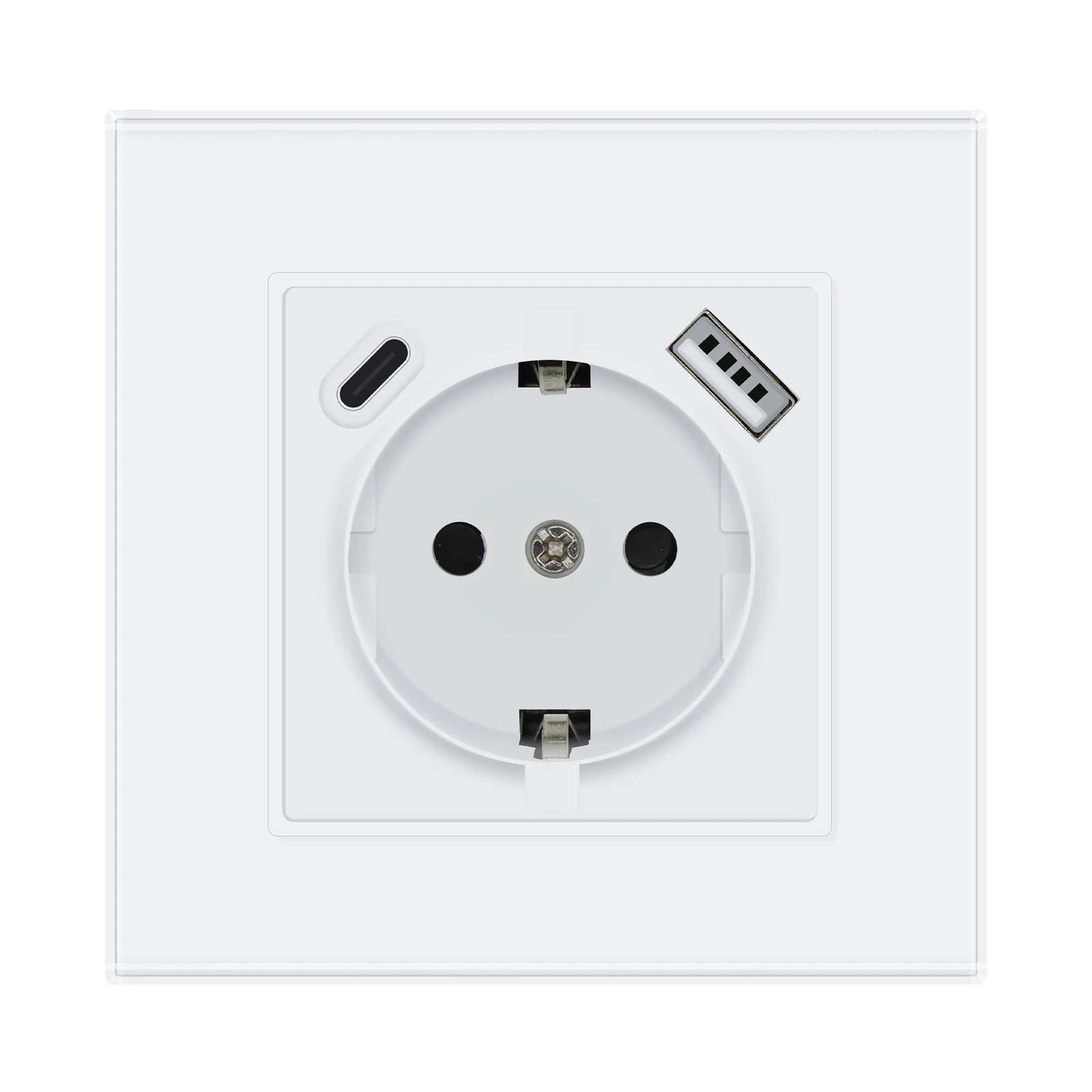 Bseed EU Russia Standard Wall Socket Module USB Type-C Outlet Ports 5V 2.1A Crystal Glass Panel Frame White DIY Parts