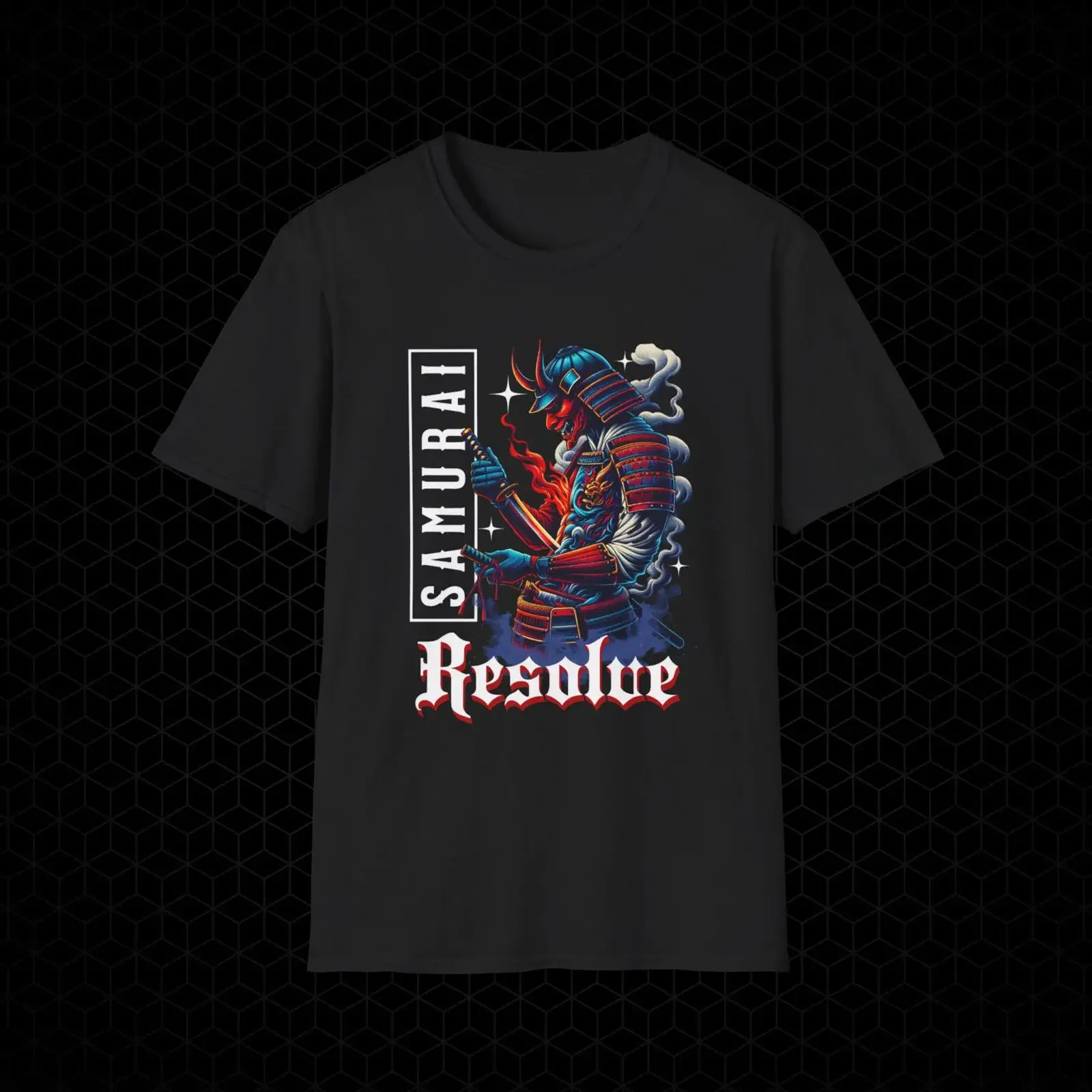 T-shirt Samurai Resolve avec masque Oni japonais, style Bushido vintage, streetwear délavé, respirant, polyvalent, vêtements de créateur élégants