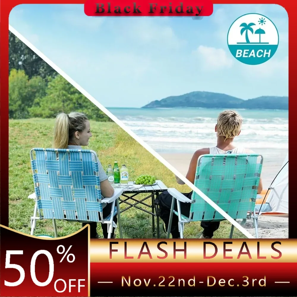 Folding Webbed Lawn Beach Chair - Oversized 17-in High Beach Chair for Adults Heavy Duty Chaise De Plage Portable Folding Chairs