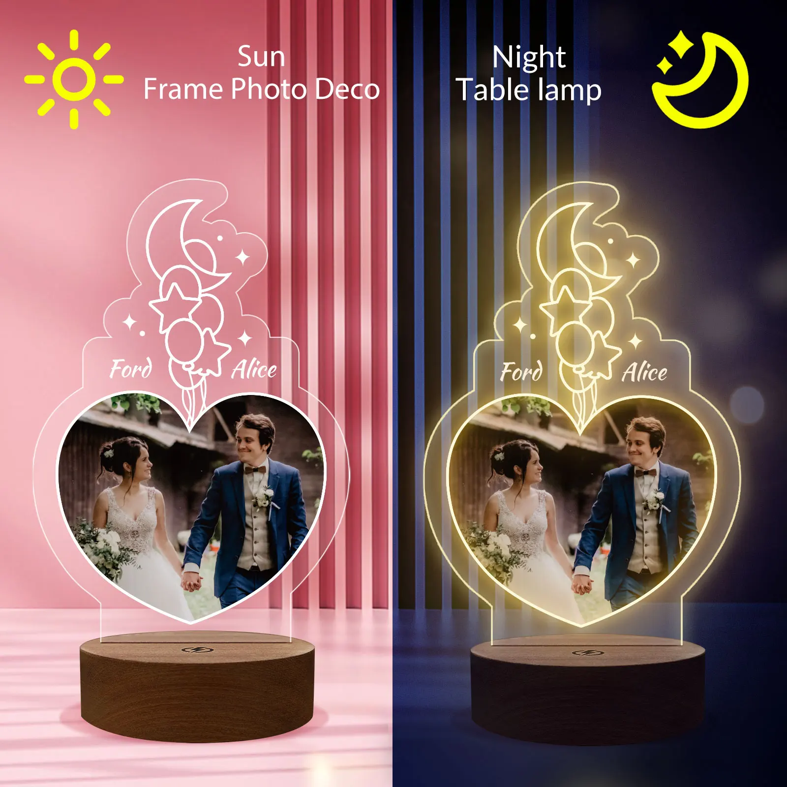 Imagem -04 - Moldura Personalizada com Luz Noturna Presentes Personalizados para Casal Homem Mulher Família Amigos Aniversário