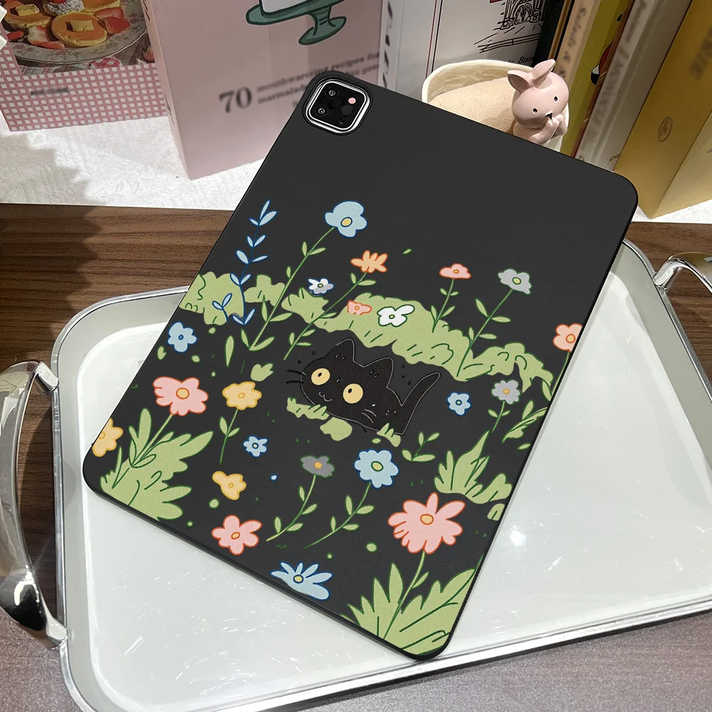Matte Tablet Case for Xiaomi Pad 6S 7S 6 7 8 Pro 11.2 Inches Mini 8.8 Inch Shell Black Cat in Flowers Forest Healing Fingerprint