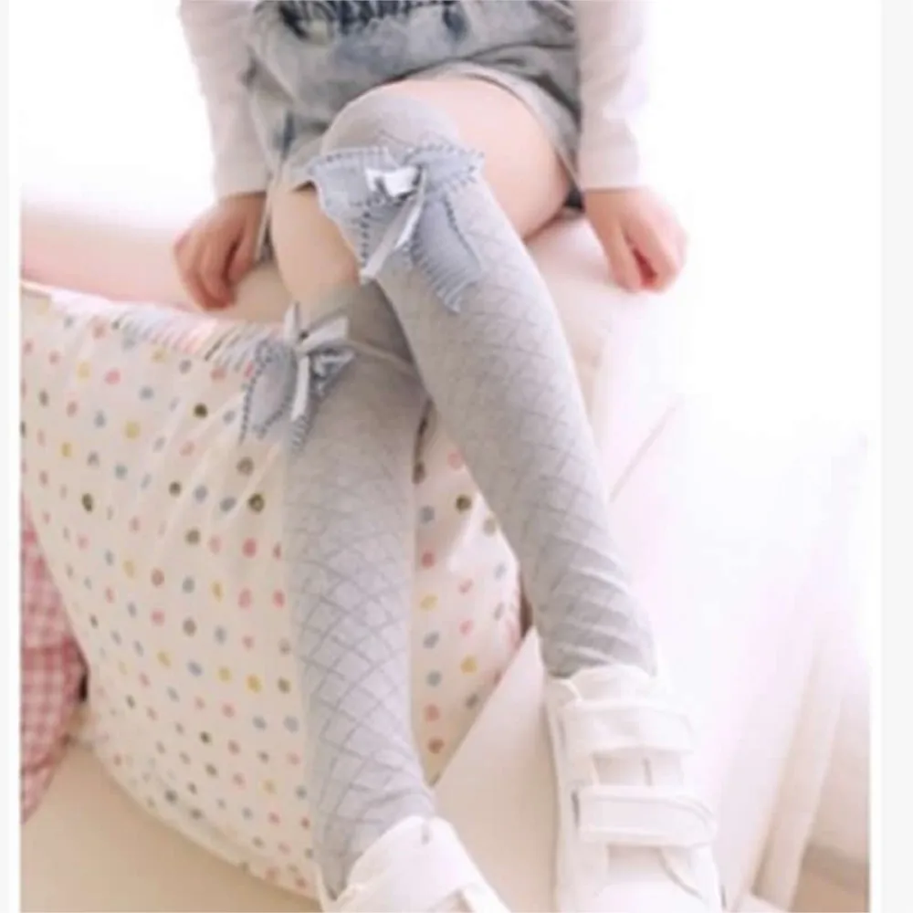 Cute Children's Knee High Socks for Toddlers Kids Baby Girls Solid Bow-knot Cotton Princess Dress Ballet Long Sock leg warmer