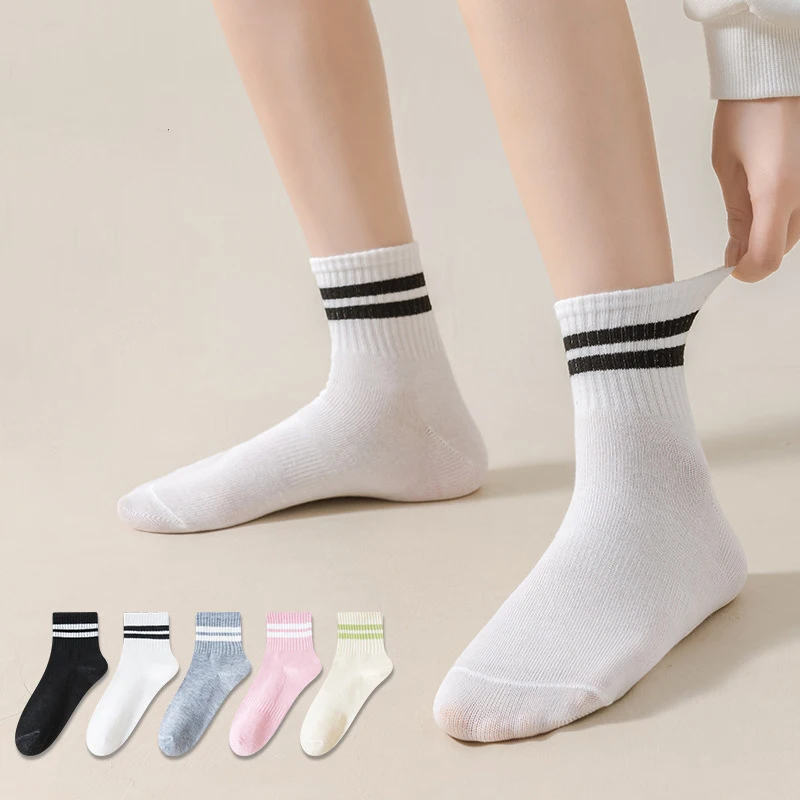 5/10 Pairs High-Quality Women Striped Sports Socks Summer Thin Breathable Comfortable Fashionable College Style Casual Socks