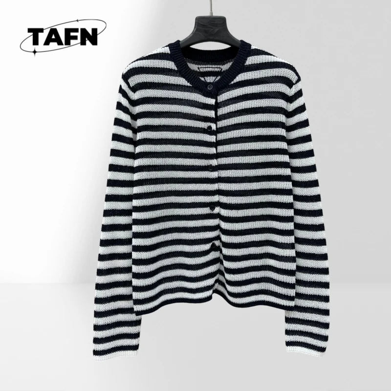 

25 Striped Single-Breasted round Neck Advanced Texture Trendy Comfortable All-Match Beautiful High-End Cashmere AD1408
